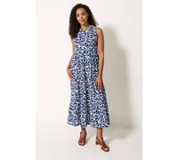 M&Co Women's Abstract Print Cotton Tiered Maxi Dress in Dark Blue | Size: 12 M&Co Dark Blue 12