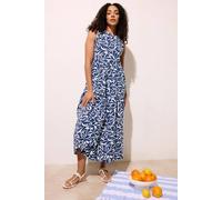 M&Co Women's Abstract Print Cotton Tiered Maxi Dress in Dark Blue | Size: 18