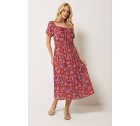 M&Co Women's Abstract Print Midi Dress in Dark Red | Size: 14 M&Co Dark Red 14