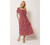 M&Co Women's Abstract Print Midi Dress in Dark Red | Size: 18 M&Co Dark Red 18