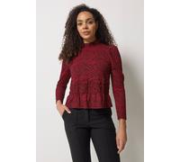 M&Co Women's Abstract Print Shirred Top in Dark Red | Size: 20 M&Co Dark Red 20