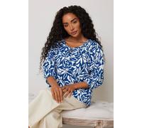 M&Co Women's Abstract Print Tie Neck Linen Blouse in Blue | Size: 8 M&Co Blue 8