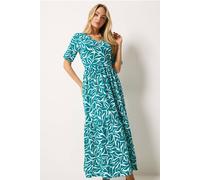 M&Co Women's Abstract Print Tiered Maxi Dress in Teal | Size: 12 M&Co Teal 12