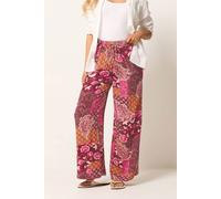 M&Co Women's Abstract Print Wide Leg Trousers in Dark Pink | Size: 10 M&Co Dark Pink 10
