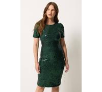 M&Co Women's Abstract Sequin Embellished Shift Dress in Dark Green | Size: 10