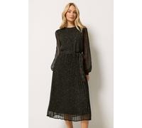 M&Co Women's Abstract Spot Pleated Midi Dress in Black | Size: 12 M&Co Black 12