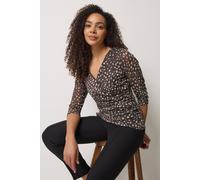 M&Co Women's Animal Mesh Sleeve Wrap Top in Brown | Size: 12