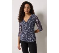 M&Co Women's Animal Mesh Sleeve Wrap Top in Mid Navy | Size: 14