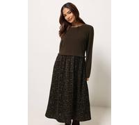 M&Co Women's Animal Print 2 In 1 Midi Dress in Brown | Size: 12 M&Co Brown 12