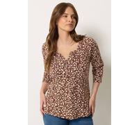 M&Co Women's Animal Print Cotton Henley Top in Light Brown | Size: 20 M&Co Light Brown 20