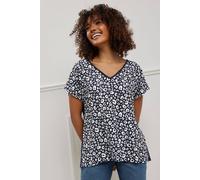 M&Co Women's Animal Print V-Neck Top in Blue | Size: 12
