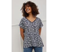 M&Co Women's Animal Print V-Neck Top in Blue | Size: 12 M&Co Blue 12