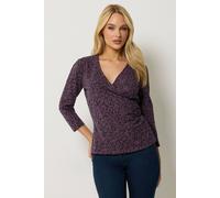 M&Co Women's Animal Print Wrap Top in Purple | Size: 10