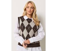 M&Co Women's Argyle 2 In 1 Jumper in Chocolate | Size: 10/12