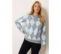 M&Co Women's Argyle Jumper in Baby Blue | Size: 14/16