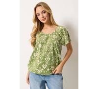 M&Co Women's Aztec Print Cotton Scoop Neck Top in Green | Size: 12 M&Co Green 12