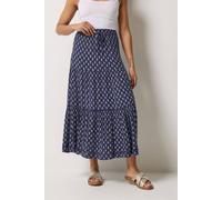 M&Co Women's Aztec Print Tiered Maxi Skirt in Mid Navy | Size: 14 M&Co Mid Navy 14
