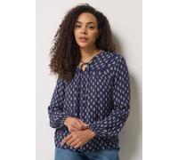 M&Co Women's Aztec Tie Neck Blouse in Mid Navy | Size: 10 M&Co Mid Navy 10