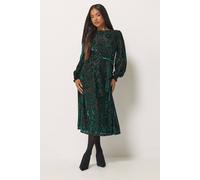 M&Co Women's Barroque Floral Velvet Midi Dress in Teal | Size: 12 M&Co Teal 12