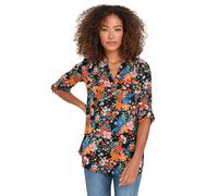 M&Co Womens Black & Floral Print Half Placket Blouse - Women's