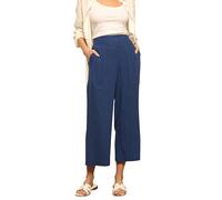 Cropped Wide Leg Linen Trousers M&Co Dark Navy 18