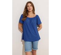 M&Co Women's Broderie Bardot Top in Blue | Size: 14