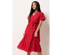 M&Co Women's Broderie Button Through Cotton Midi Dress in Red | Size: 10 M&Co Red 10