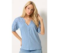 M&Co Women's Broderie Cotton Half Placket Top in Light Blue | Size: 12 M&Co Light Blue 12