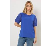 M&Co Women's Broderie Cotton Puff Sleeve Top in Blue | Size: 20