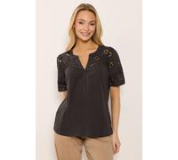 M&Co Women's Broderie Cotton T-Shirt in Chocolate | Size: 14 M&Co Chocolate 14