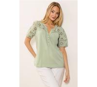 M&Co Women's Broderie Cotton T-Shirt in Light Green | Size: 12 M&Co Light Green 12