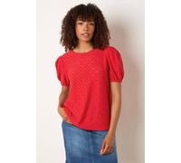M&Co Womens Broderie Puff Sleeve Top - Women's Red