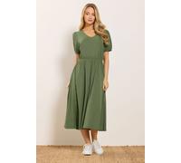 M&Co Women's Broderie Sleeve Cotton Midi Dress in Green | Size: 10 M&Co Green 10
