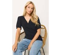 M&Co Women's Broderie Sleeve Wrap Top in Black | Size: 12