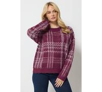 M&Co Women's Brushed Check Jumper in Dark Red | Size: 18/20