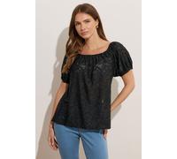 M&Co Women's Burnout Floral Bardot Top in Black | Size: 12 M&Co Black 12