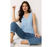 M&Co Blue Floral Print Button Detail Cotton Vest Top - Women's