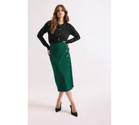 M&Co Women's Button Detail Midi Skirt in Green | Size: 18