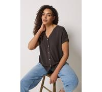 M&Co Women's Button Front Blouse in Chocolate | Size: 20