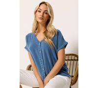M&Co Women's Button Front Blouse in Mid Blue | Size: 20 M&Co Mid Blue 20