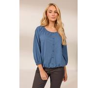 M&Co Women's Button Through Cotton Blouse in Mid Blue | Size: 16 M&Co Mid Blue 16