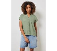 M&Co Women's Button Through Linen Blouse in Light Green | Size: 14 M&Co Light Green 14