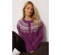 M&Co Women's Button Up Fairisle Cardigan in Purple | Size: 14-16 M&Co Purple 14-16