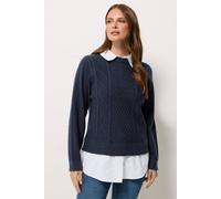 M&Co Women's Cable Knit 2 In 1 Jumper in Dark Navy | Size: 10-12 M&Co Dark Navy 10-12