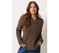 M&Co Women's Cable Knit Collared Jumper in Chocolate | Size: 10/12