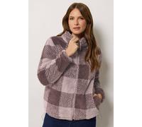 M&Co Women's Check Print Zip Through Fleece in Purple | Size: 10