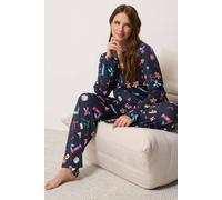 M&Co Women's Christmas Soft Touch Pyjama Set in Dark Navy | Size: 10/12