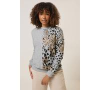 M&Co Women's Colourblock Leopard Print Jumper in Grey | Size: 18 M&Co Grey 18