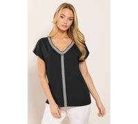 M&Co Women's Contrast Trim Cotton Short Sleeve T-Shirt in Black | Size: 14 M&Co Black 14