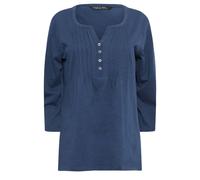 M&Co Women's Cotton Henley Pleated Top in Mid Navy | Size: 16 M&Co Mid Navy 16